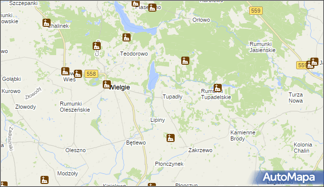 mapa Tupadły gmina Wielgie, Tupadły gmina Wielgie na mapie Targeo