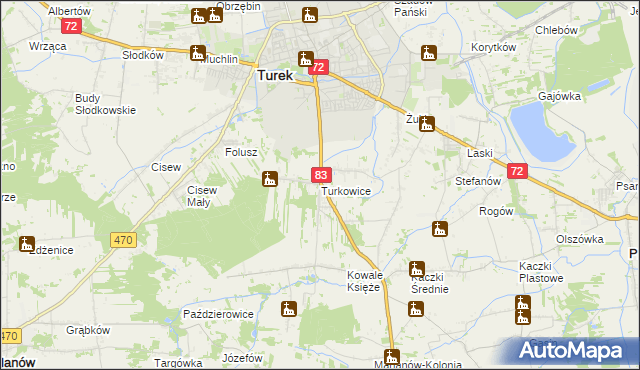 mapa Turkowice gmina Turek, Turkowice gmina Turek na mapie Targeo