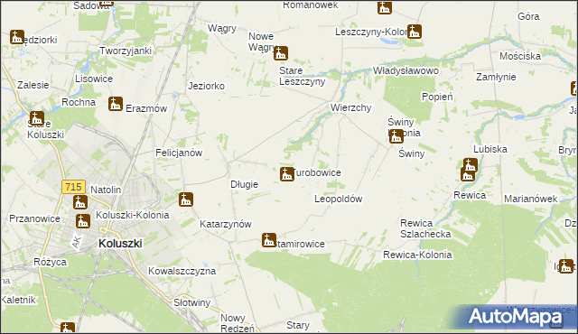 mapa Turobowice gmina Koluszki, Turobowice gmina Koluszki na mapie Targeo