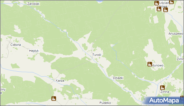 mapa Turośl gmina Pisz, Turośl gmina Pisz na mapie Targeo