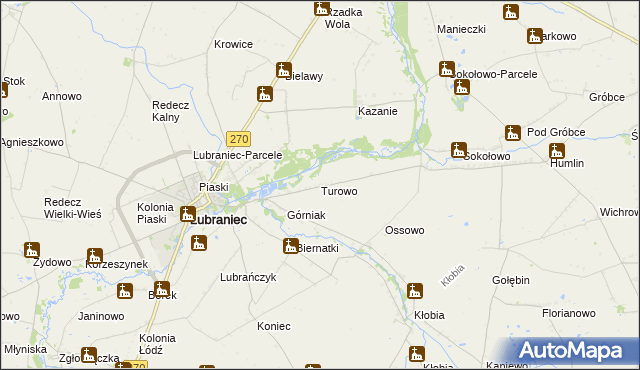 mapa Turowo gmina Lubraniec, Turowo gmina Lubraniec na mapie Targeo