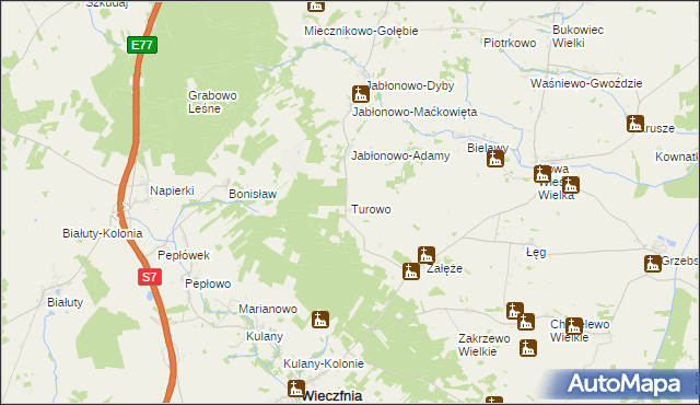 mapa Turowo gmina Wieczfnia Kościelna, Turowo gmina Wieczfnia Kościelna na mapie Targeo