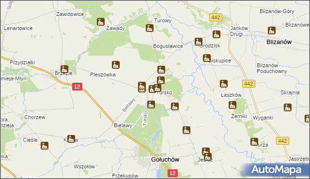 mapa Tursko gmina Gołuchów, Tursko gmina Gołuchów na mapie Targeo