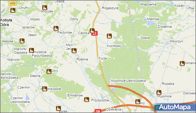 mapa Turze gmina Ostrzeszów, Turze gmina Ostrzeszów na mapie Targeo