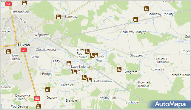 mapa Turze Rogi, Turze Rogi na mapie Targeo