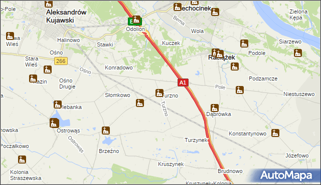 mapa Turzno gmina Raciążek, Turzno gmina Raciążek na mapie Targeo