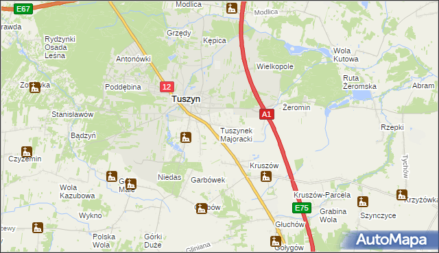 mapa Tuszynek Majoracki, Tuszynek Majoracki na mapie Targeo