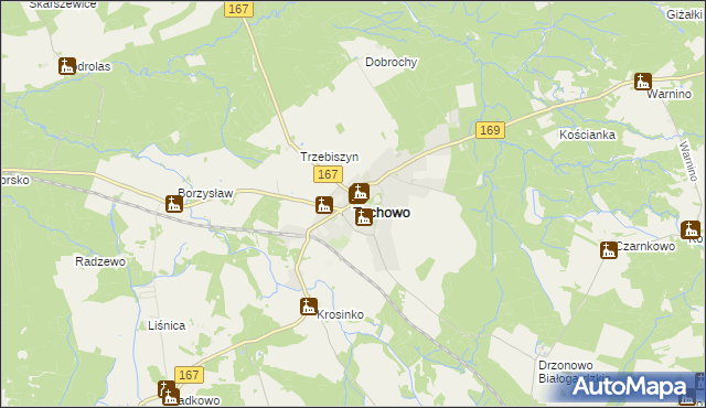 mapa Tychowo powiat białogardzki, Tychowo powiat białogardzki na mapie Targeo