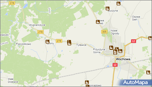 mapa Tylewice, Tylewice na mapie Targeo