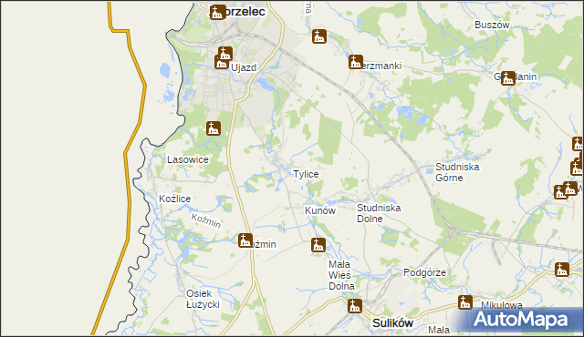 mapa Tylice gmina Zgorzelec, Tylice gmina Zgorzelec na mapie Targeo