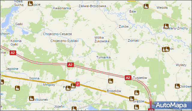 mapa Tymianka gmina Kotuń, Tymianka gmina Kotuń na mapie Targeo