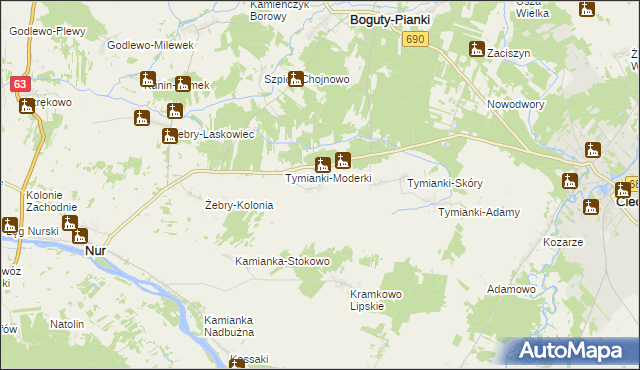 mapa Tymianki-Okunie, Tymianki-Okunie na mapie Targeo