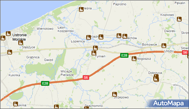 mapa Tymień gmina Będzino, Tymień gmina Będzino na mapie Targeo