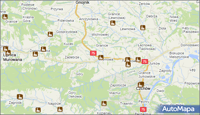 mapa Tymowa gmina Czchów, Tymowa gmina Czchów na mapie Targeo