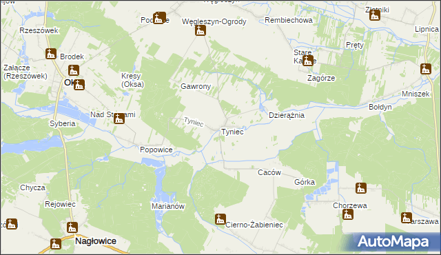 mapa Tyniec gmina Oksa, Tyniec gmina Oksa na mapie Targeo