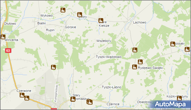 mapa Tyszki-Wądołowo, Tyszki-Wądołowo na mapie Targeo