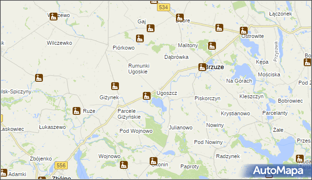 mapa Ugoszcz gmina Brzuze, Ugoszcz gmina Brzuze na mapie Targeo