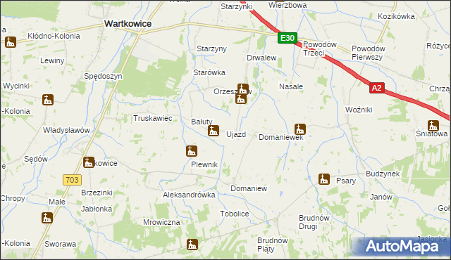 mapa Ujazd gmina Wartkowice, Ujazd gmina Wartkowice na mapie Targeo