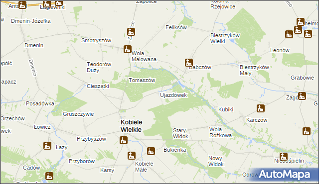 mapa Ujazdówek gmina Kobiele Wielkie, Ujazdówek gmina Kobiele Wielkie na mapie Targeo