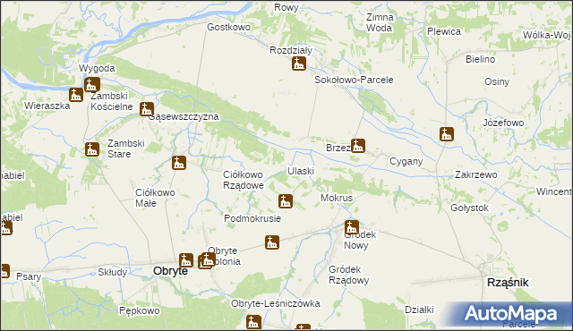 mapa Ulaski gmina Obryte, Ulaski gmina Obryte na mapie Targeo