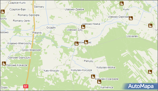 mapa Ulatowo-Czerniaki gmina Krzynowłoga Mała, Ulatowo-Czerniaki gmina Krzynowłoga Mała na mapie Targeo