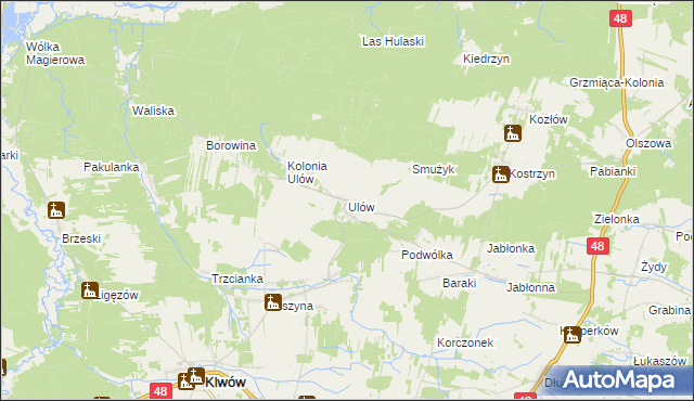 mapa Ulów gmina Klwów, Ulów gmina Klwów na mapie Targeo