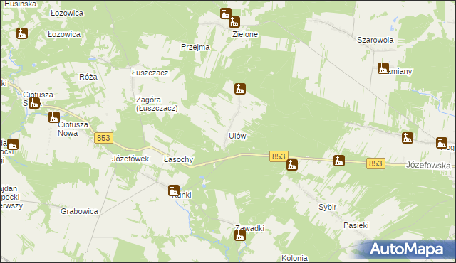 mapa Ulów gmina Tomaszów Lubelski, Ulów gmina Tomaszów Lubelski na mapie Targeo