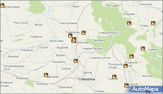 mapa Uniejów-Parcela, Uniejów-Parcela na mapie Targeo