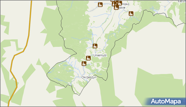 mapa Uniemyśl gmina Lubawka, Uniemyśl gmina Lubawka na mapie Targeo