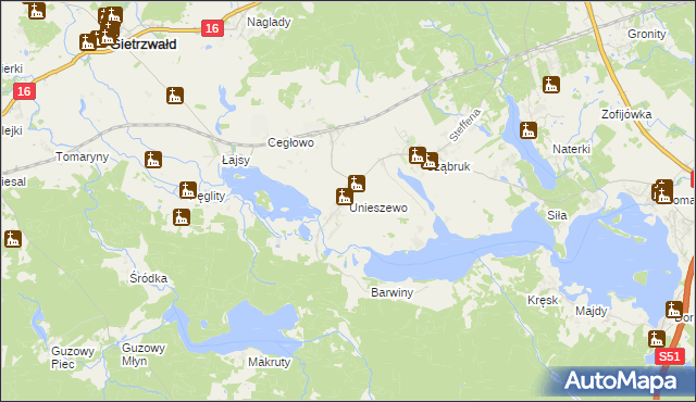 mapa Unieszewo, Unieszewo na mapie Targeo