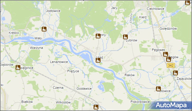 mapa Uraz gmina Oborniki Śląskie, Uraz gmina Oborniki Śląskie na mapie Targeo