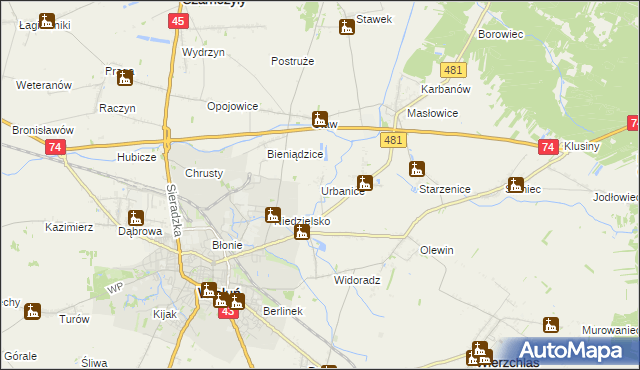 mapa Urbanice, Urbanice na mapie Targeo