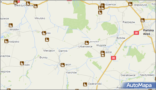 mapa Urbanowice, Urbanowice na mapie Targeo