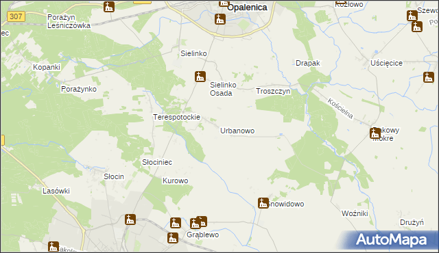 mapa Urbanowo gmina Opalenica, Urbanowo gmina Opalenica na mapie Targeo