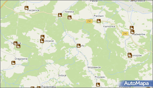 mapa Urzuty gmina Nowogród Bobrzański, Urzuty gmina Nowogród Bobrzański na mapie Targeo