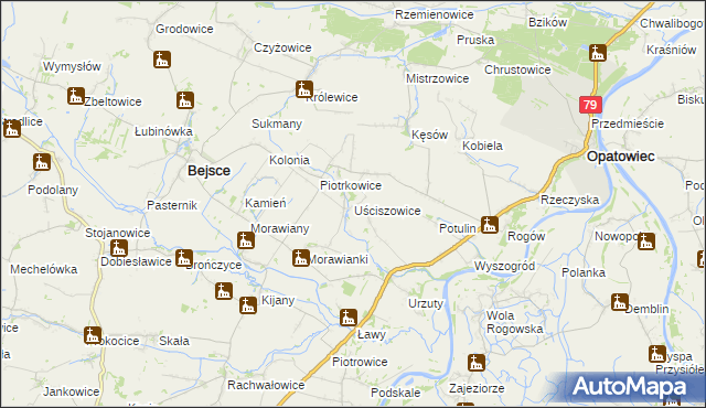 mapa Uściszowice, Uściszowice na mapie Targeo