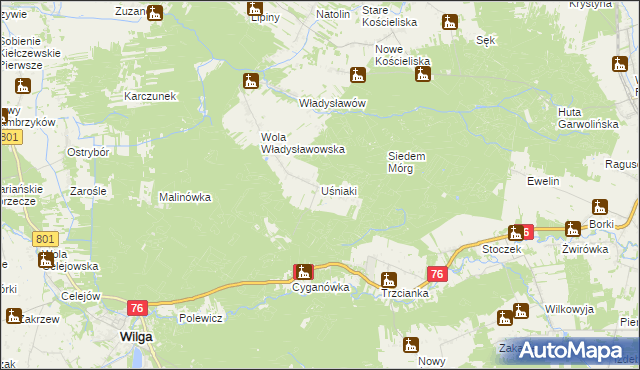 mapa Uśniaki, Uśniaki na mapie Targeo