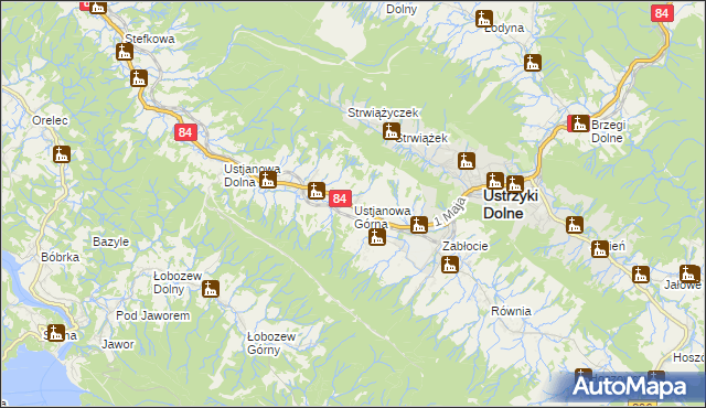 mapa Ustjanowa Górna, Ustjanowa Górna na mapie Targeo