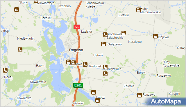 mapa Ustroń gmina Rogowo, Ustroń gmina Rogowo na mapie Targeo