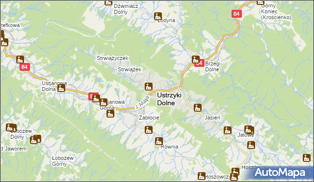 mapa Ustrzyki Dolne, Ustrzyki Dolne na mapie Targeo