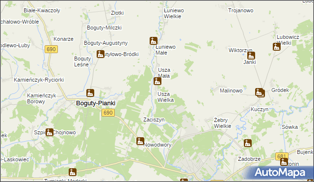 mapa Usza Wielka, Usza Wielka na mapie Targeo