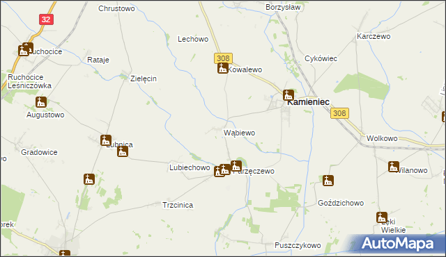 mapa Wąbiewo, Wąbiewo na mapie Targeo