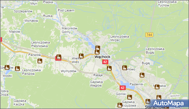 mapa Wąchock, Wąchock na mapie Targeo