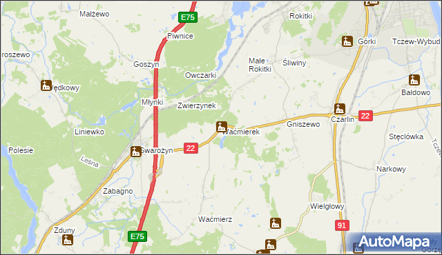 mapa Waćmierek, Waćmierek na mapie Targeo