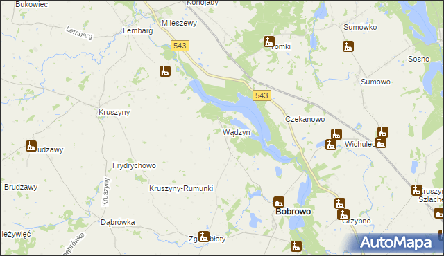 mapa Wądzyn gmina Bobrowo, Wądzyn gmina Bobrowo na mapie Targeo