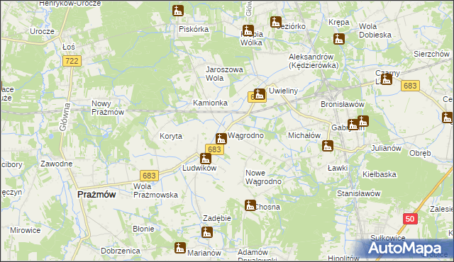 mapa Wągrodno gmina Prażmów, Wągrodno gmina Prażmów na mapie Targeo