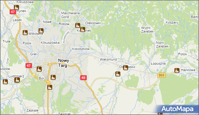mapa Waksmund, Waksmund na mapie Targeo