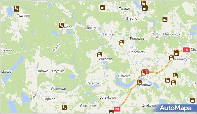 mapa Wałdowo gmina Miastko, Wałdowo gmina Miastko na mapie Targeo