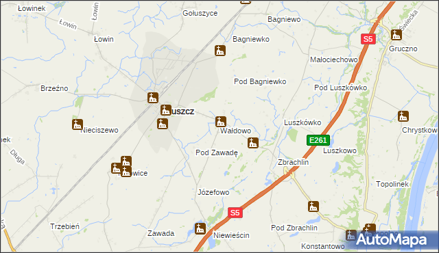 mapa Wałdowo gmina Pruszcz, Wałdowo gmina Pruszcz na mapie Targeo