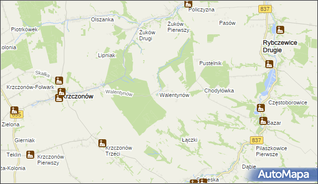 mapa Walentynów gmina Krzczonów, Walentynów gmina Krzczonów na mapie Targeo